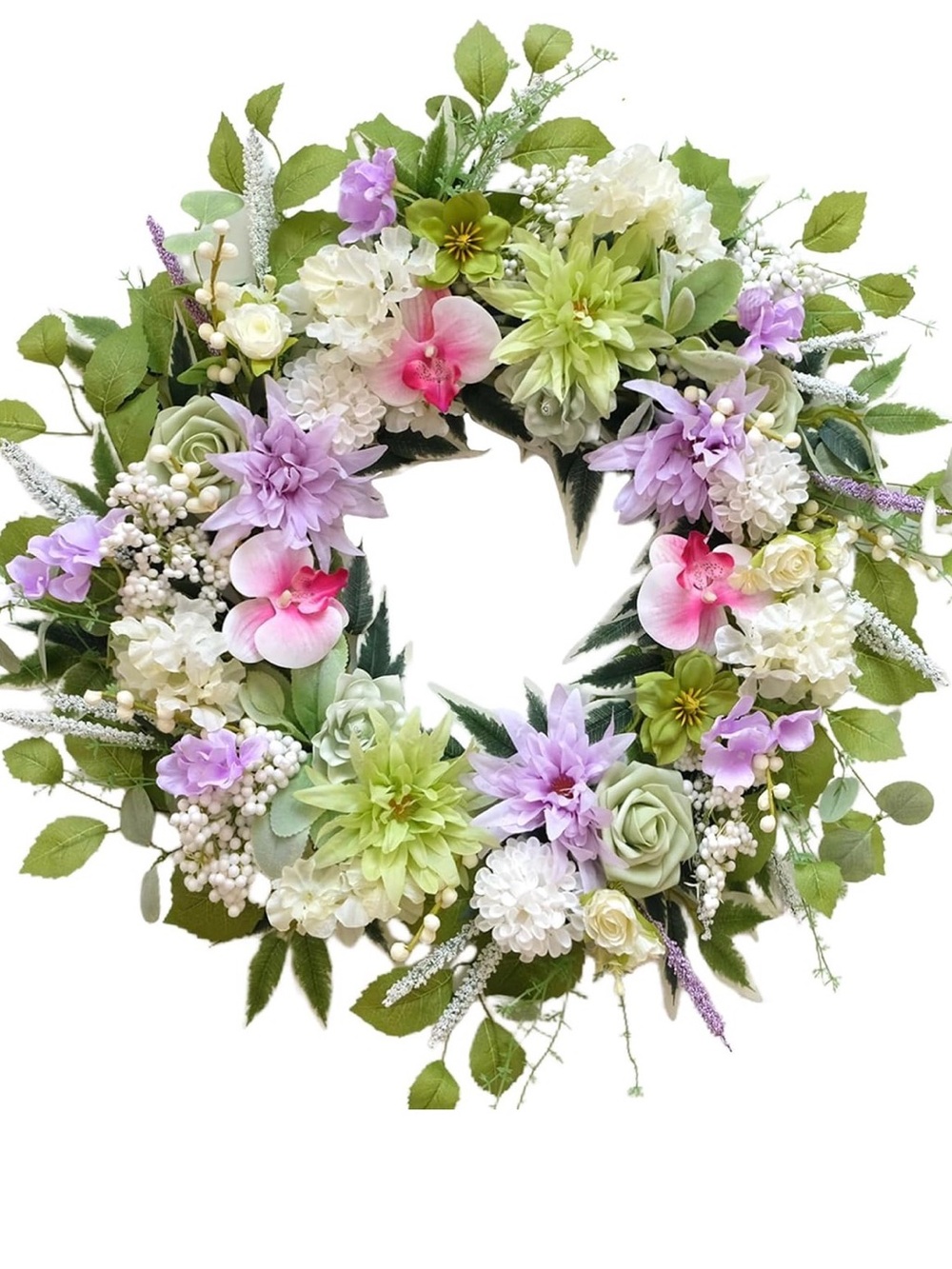 24 Inch Spring Wreath for Front Door, Artificial Spring Summer Floral Wreath
